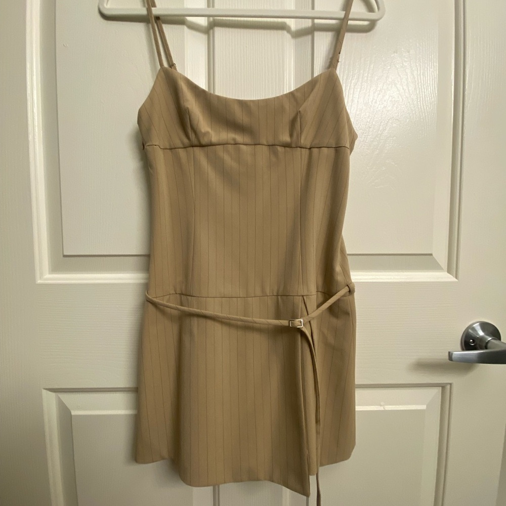 NWT Zara Beige Pinstripe Mini Dress